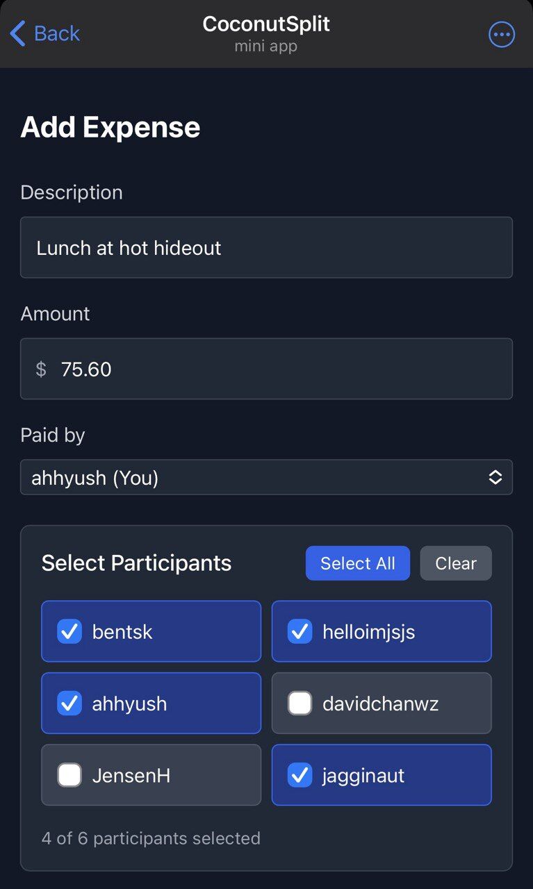 The early CoconutSplit form for adding an expense and selecting participants
